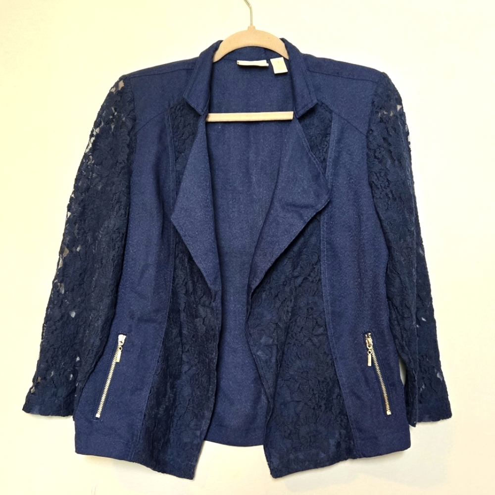 4 for $30 🌈 Chico's Traveler's Collection Navy Lace Jacket size MED
